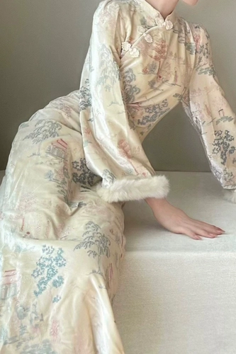 Бархатное утепленное ципао, платье, увеличенная толщина, китайский стиль, коллекция 2023