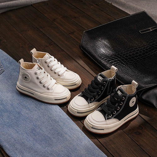 Детские тканевые высокие конверсы для мальчиков, нескользящие кроссовки с молнией, осенние, тренд сезона