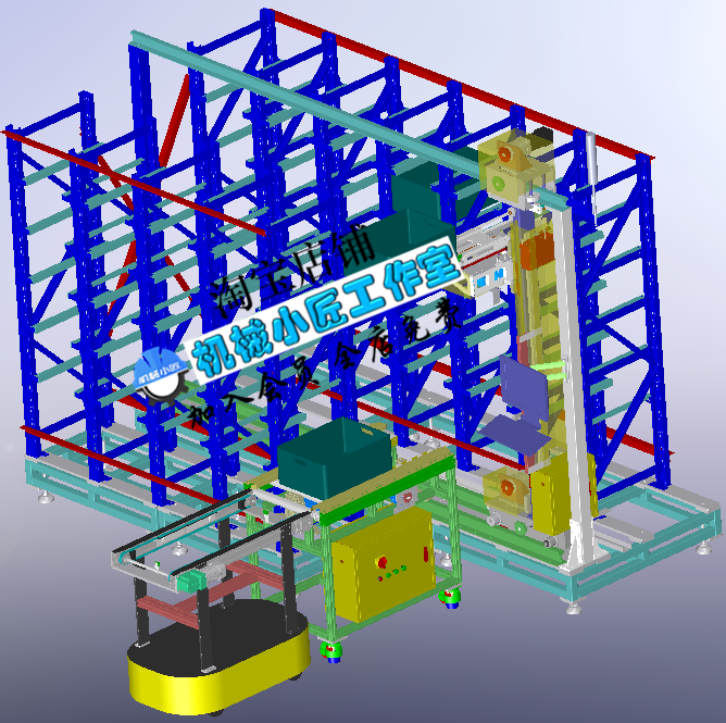 套立仓储货架设备3D图纸堆垛机智能自动化物流行业SW三维模型"
