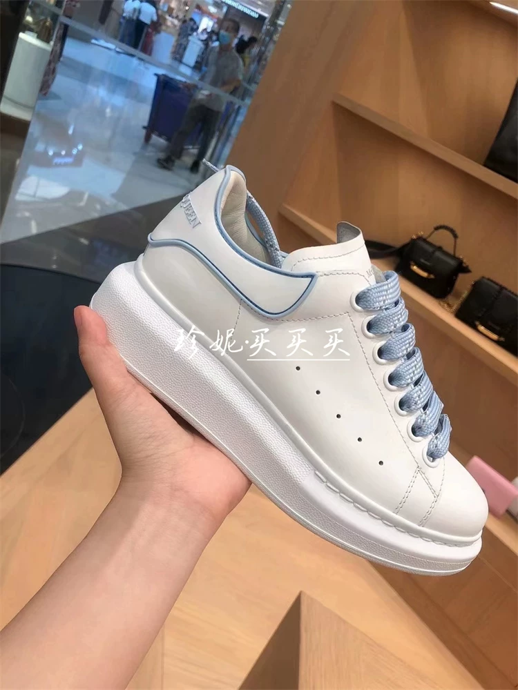 Прямая покупка в Гонконге, маленькие белые туфли McQueen McQueen, каплевидный хвост, толстая подошва, мужская повседневная обувь