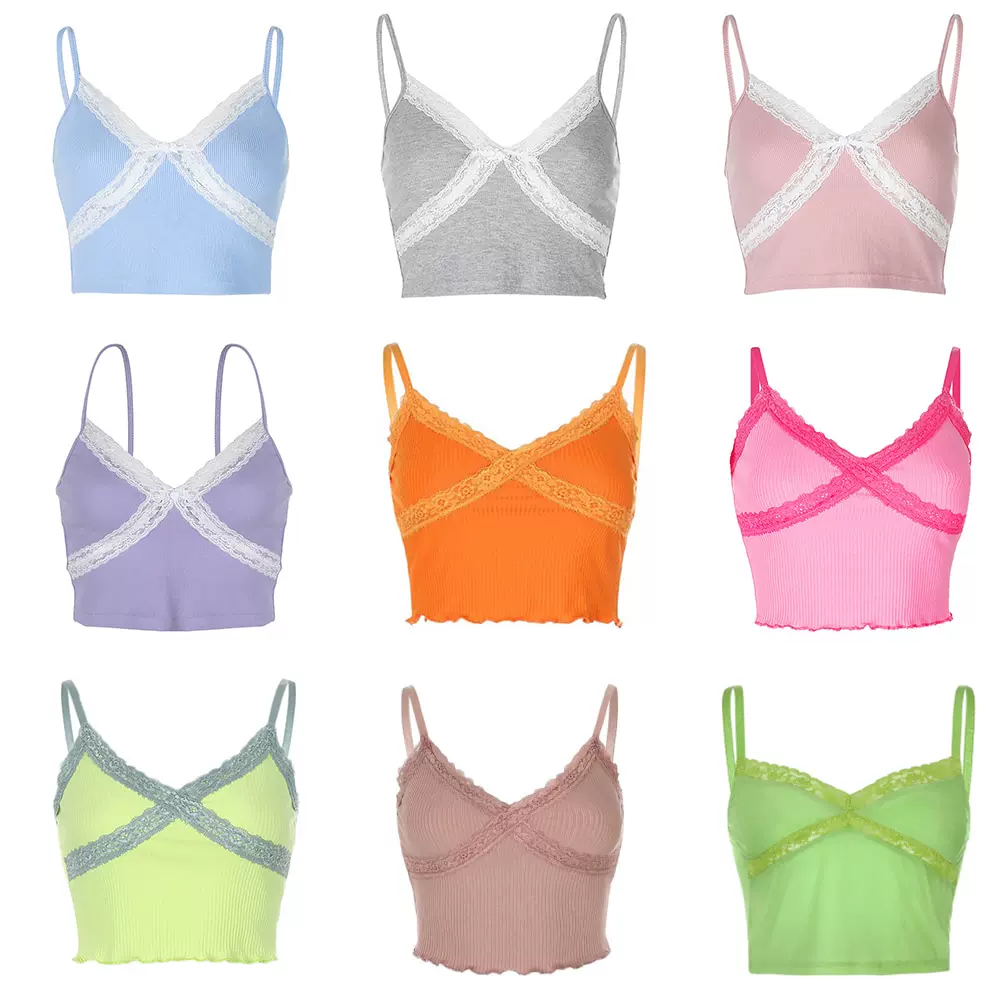 Мягкие Y2K CROP TOPS E-GIRL SPAGHETTI ремень глубокий V с кружевом