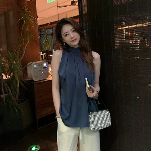 Майка топ без рукавов, шифоновая небольшая дизайнерская рубашка, коллекция 2022, изысканный стиль, французский стиль