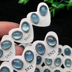 Серьги 天然海蓝宝耳钉s925银针镶嵌防过敏颜色淡雅清新晶体通透