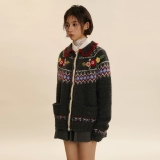 Ретро трехмерный свитер для отдыха, куртка, трикотажный кардиган, в цветочек