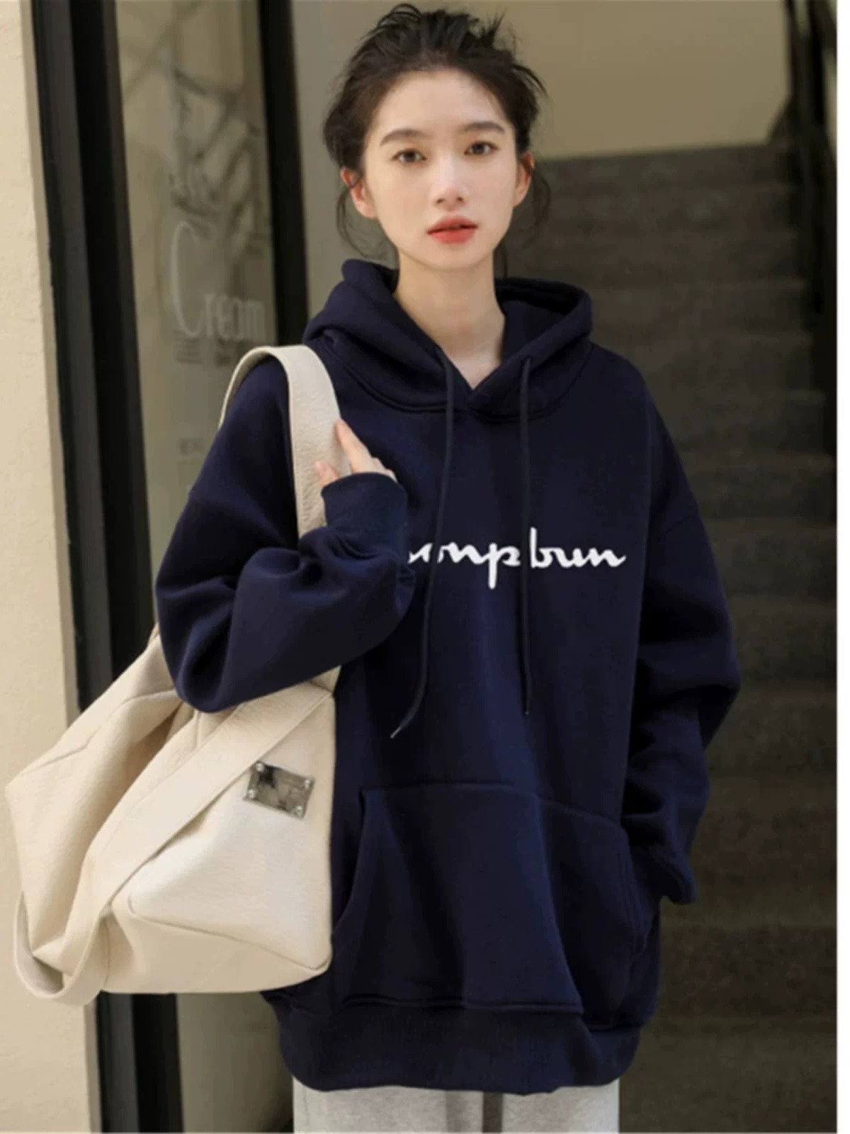 Demi-season hoody, warm jacket, Japanese version, for beloved, oversize, increased thickness