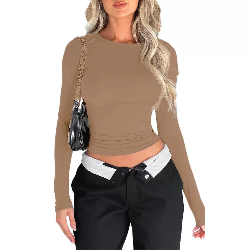 WOMEN's Slim Fit Long Sleeved T-Shirt Women's Pure Color Slim Sleeve T-shirt