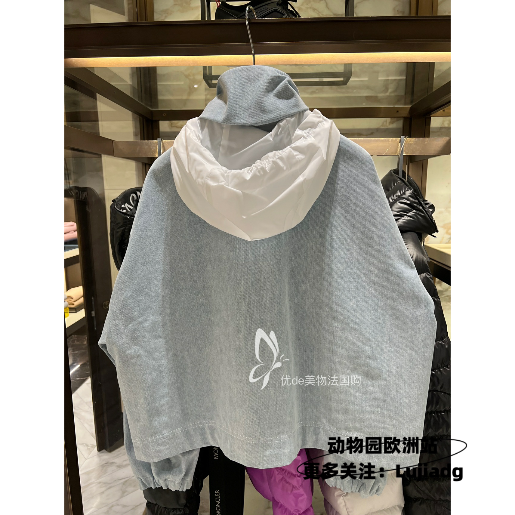 Пальто-тренч с капюшоном из денима короткое весна-лето Moncler/Monter Ms. SEVERAU