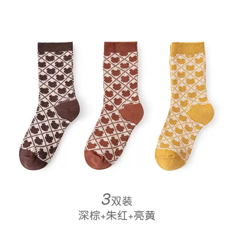 Checkered Little Bear Children's Socks Spring and Autumn Cot