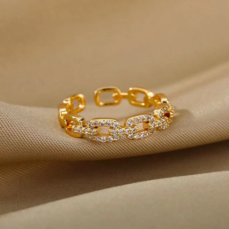 Открытое кольцо с цепочкой Twist для женщин, zircon, нержавеющая сталь