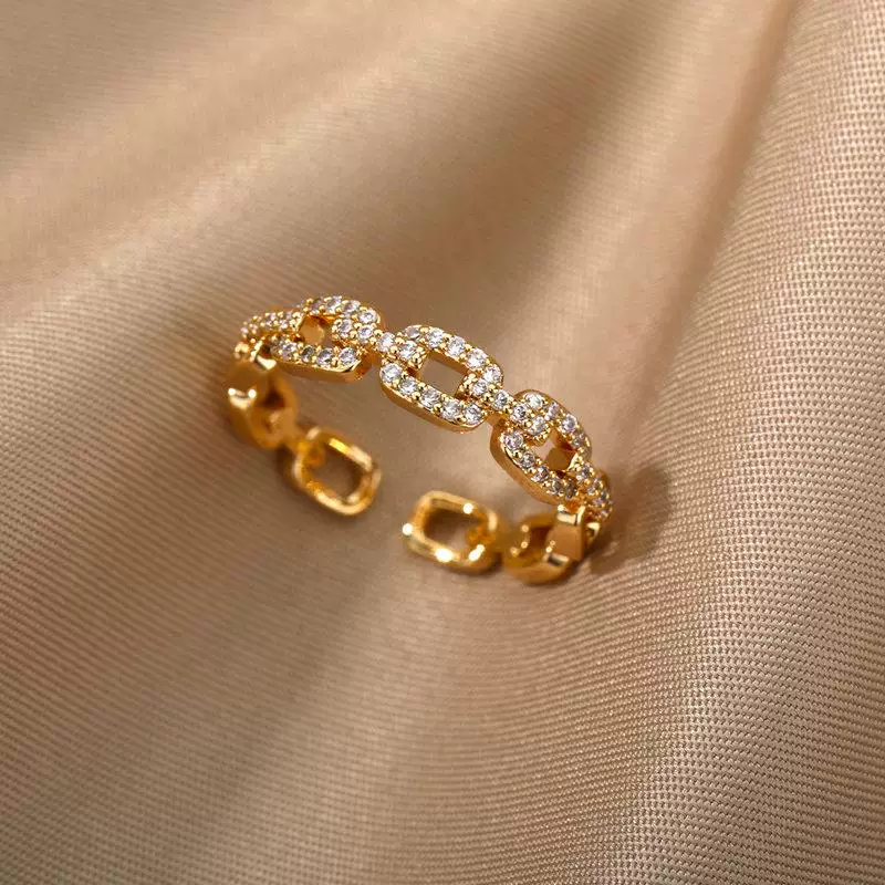 Открытое кольцо с цепочкой Twist для женщин, zircon, нержавеющая сталь