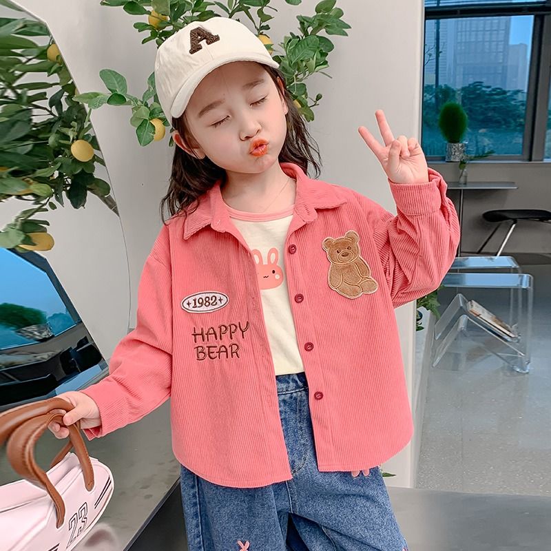 Balabala Korean Korean Girls' Shirt Long-sleeved Western Style Small and Medium-sized Children's Baby Shirt Children's Cardigan Coat Spring