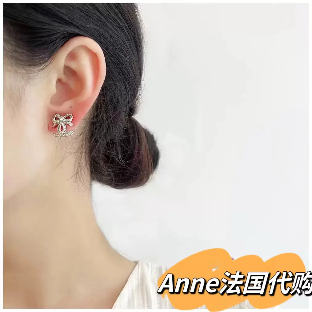 Покупка CHANEL серьги Chanel 22B новые серебряные стразовые бант двойная буква C серьги