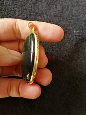 Украшения на шею 古玩玉器清代老猫眼宝石绿猫眼宝石包金凤纹挂坠