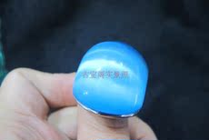 Украшения на руку 精品古玩古董杂项 清代镶嵌蓝色大猫眼老宝石戒指精美老银戒指