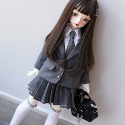 taobao agent [Crooked fruit kernels] BJD456 scores female solid color gray west commute long -sleeved white shirt pleated skirt tie