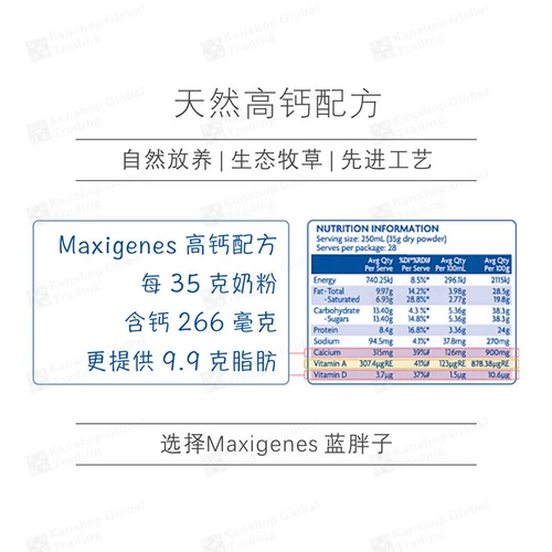 Maxigenes meikezo для взрослых молоко порошок синий жир целый жир квалифицированный высокий кальций с высоким кальцием пожилой беременная женщина 1 кг маленький магазин Австралия