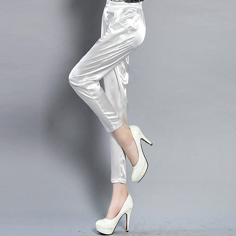 2018 mùa xuân cao cấp lụa hậu cung quần nữ chất béo mm chín quần quần âu lụa trắng mỏng chân quần