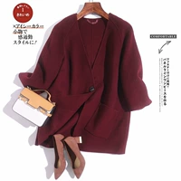 Đơn giản và hào phóng một khóa len hai mặt áo khoác trong phần dài cashmere áo nhỏ tình yêu quyến rũ mùa đông phong cách mới áo khoác nữ