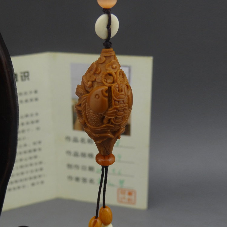 核缘一生舟山精品核雕戴红琴年年有余纯手工正品