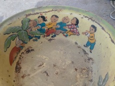 Чашка 六七十年代老搪瓷大脸盆儿童拔萝卜图古玩杂项老物件老货怀旧收藏