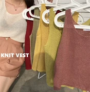 2019 Hàn Quốc mùa hè của phụ nữ hoang dã lỏng đan áo vest đáy quần ngắn màu rắn nhỏ ngọn sling mặc - Áo ba lỗ