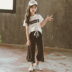 Quần áo trẻ em bé gái quần ống rộng phù hợp với 2019 quần áo trẻ em lớn mới nước ngoài thủy triều trẻ em cotton ngắn tay hai mảnh - Áo thun áo thun trẻ em đẹp Áo thun