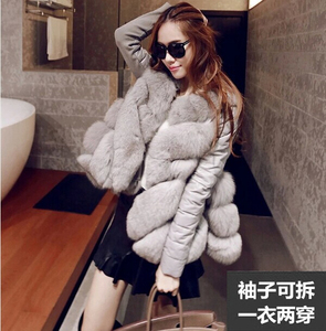 2017 thời trang mùa đông mới lông nữ PU da khâu giả con cáo lông Một từ áo choàng áo có thể tháo rời tay áo bông coat