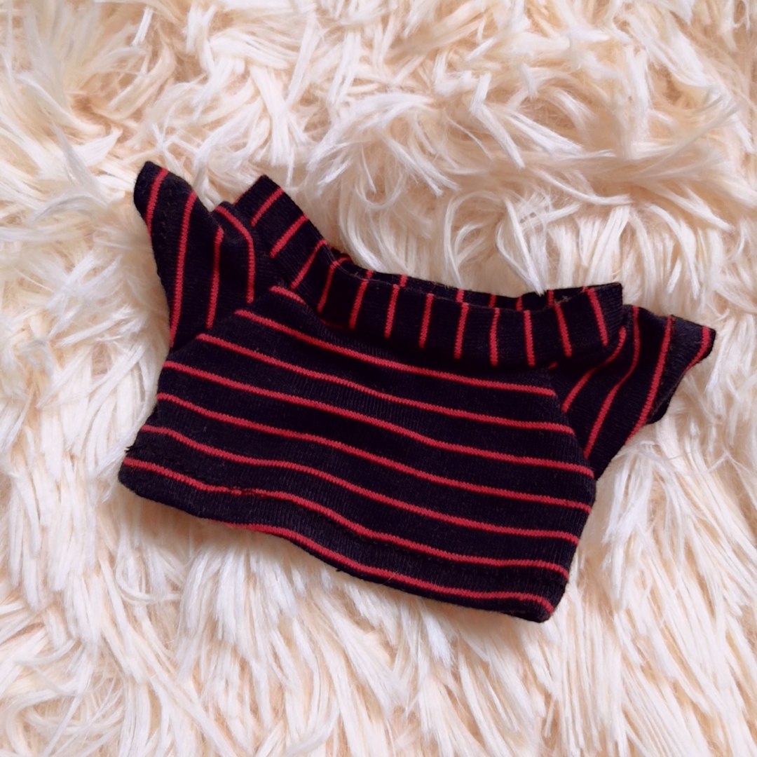 Navy Red Stripe15c m bjd  Versatile stripe Crew neck T-shirt Denim shorts