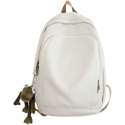 日系纯色帆布书包复古简约男女大学生旅行大容量16寸电脑双肩包