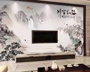 3D Haina Ba Xuyên ba chiều Trung Quốc vẽ tranh phong cảnh TV nền tường flannel chạm nổi vải lụa liền mạch pha lê - TV