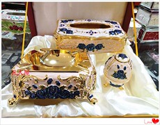 Коробка для салфеток 俄罗斯锡制纸巾盒烟灰缸牙签筒礼盒三件套居家结婚西洋烟缸纸抽盒