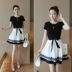 Mùa hè phiên bản Hàn Quốc mới của những chiếc váy hai dây giả nữ tự phối mùa hè thời trang mỏng ren khâu tay ngắn váy chữ a liền A-Line Váy