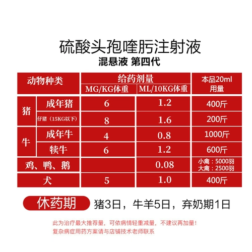 Цефалоспорин сульфат сульфат цефалоспорин инъекция свиньи, коров, овец, курицы и птицы дыхательных путей бактерий