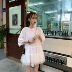 Váy bà bầu mùa hè Hàn Quốc Phụ nữ mang thai áo thun lưới dài rộng cổ tròn tay áo ngắn siêu cổ áo bà bầu cotton - Áo thai sản Áo thai sản
