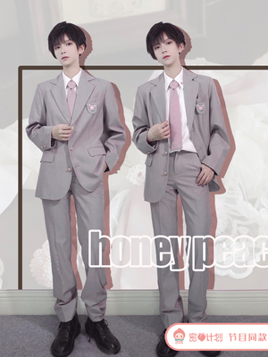 taobao agent Walnut JK [The Secret Room Escape Joint DK Uniform] Original gray male west service pink tie cute and handsome