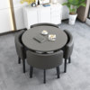 Gray round table+black leather chair 4 chairs