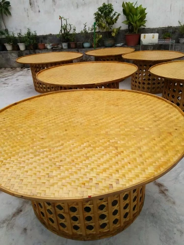 Обеденный стол с бамбуком за круглым столом, фермерский стол, фирменный столик.