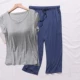 Bộ đồ ngủ nữ mùa hè hai mảnh mỏng với miếng đệm ngực dịch vụ tại nhà phù hợp với phương thức áo thun nửa tay lỏng lẻo tay ngắn nữ - Bộ Pajama