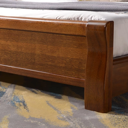 Золотой шелковый тик сплошной деревянный кровать 1,8 метра современная простая простая главная спальня большая кровать китайская кровать китайский орех двойной свадебный кровать для хранения кровати