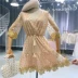 Cao eo mỏng khí dây đeo một từ váy nữ 2018 mùa hè mới Hàn Quốc phiên bản của nửa trong suốt tay áo v- cổ sequin váy