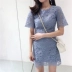 Tính khí Lady Crochet Ren Váy Nữ 2018 Mùa Hè Mới của Hàn Quốc Ngắn Tay Cao Eo Slim Joker Ăn Mặc Váy eo cao
