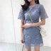 Tính khí Lady Crochet Ren Váy Nữ 2018 Mùa Hè Mới của Hàn Quốc Ngắn Tay Cao Eo Slim Joker Ăn Mặc