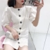 Đơn ngực cao thắt lưng mỏng một- dòng váy nữ váy ngắn 2018 mùa hè mới Hàn Quốc ngắn tay cổ tròn mỏng váy A-Line Váy