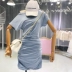 Xếp li cao eo là mỏng một từ váy nữ 2018 mùa hè mới Hàn Quốc ngắn tay mỏng cổ tròn sọc đầm kiểu đầm xòe A-Line Váy