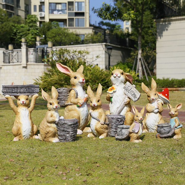 На открытом воздухе сад украшение мультфильм кролик цветок ребенка Цилиндр моделирование животное мебель для двора садоводство сад пейзаж декоративный скульптура