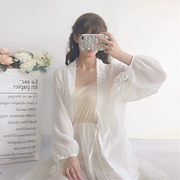 Nhật bản mềm chị mùa hè lỏng dài ren tay áo ren với áo sơ mi chiffon nữ kem chống nắng quần áo bên ngoài thủy triều