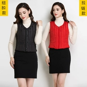 Áo vest cotton nữ mùa đông ngắn mẹ size lớn dày ấm áp áo cotton vai nữ mới thời trang vest đen