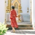 Vân Nam Lệ Giang phong cách dân tộc váy dài cổ chữ V váy đỏ chụp váy du lịch nghỉ lễ phong cách của phụ nữ váy dài - Váy dài