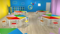 Bàn đào tạo học sinh màu sắc kết hợp đồ nội thất trường học lục giác sửa chữa lớp học nghệ thuật bàn trẻ em - Nội thất giảng dạy tại trường ghế học cho bé