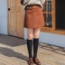 Váy len nữ mùa thu đông 2017 phiên bản Hàn Quốc mới của retro caramel màu eo cao váy sinh viên túi hông một chiếc váy chữ chân váy kaki dài Váy